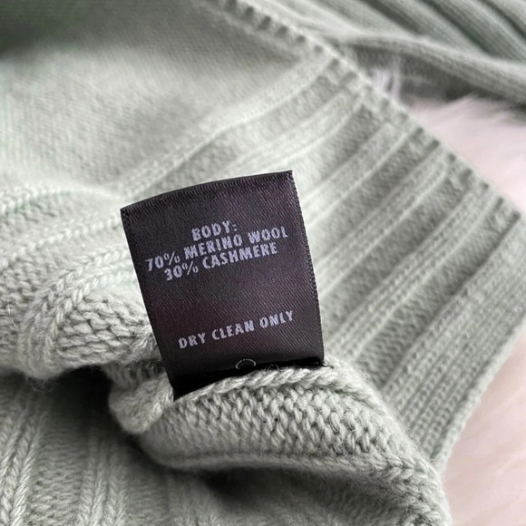 Sally Lapointe Merino Wool Cashmere Rib Sweater Turtleneck Jade Sage Green L - Picture 7 of 11